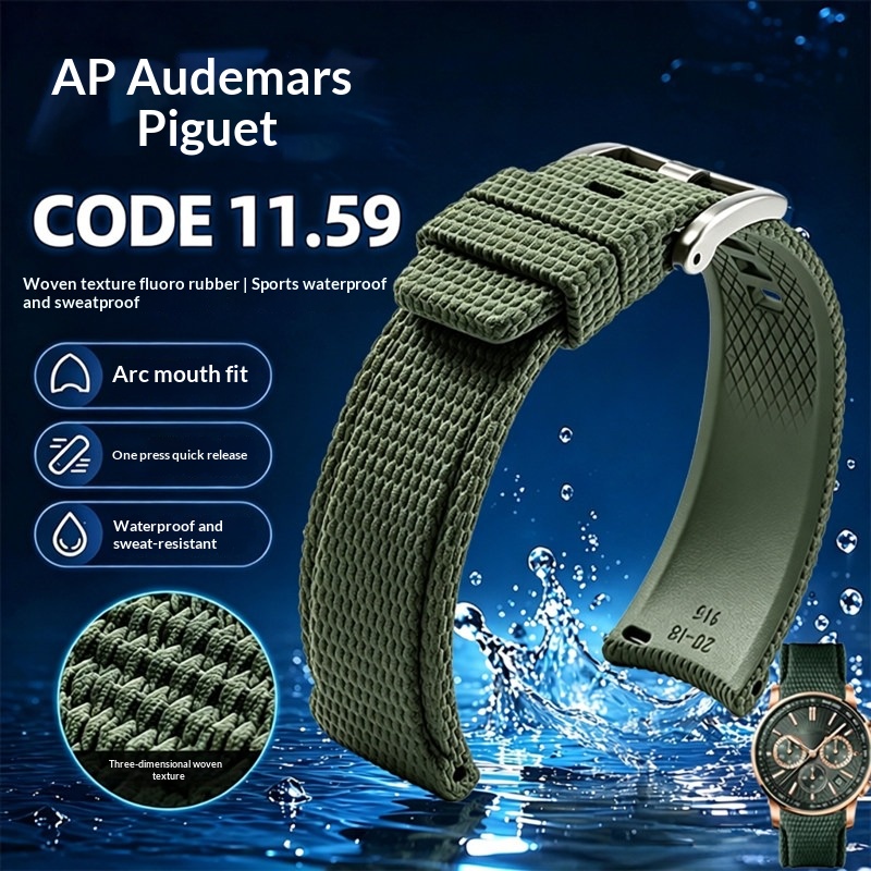 Audemars Piguet Watch Code 11.59 - Kavisli Uçlu FKM Kauçuk Saat Kayışı