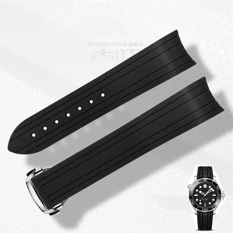 Omega Watch Seamaster - 20mm Kavisli Uçlu Kauçuk Silikon Kordonlu