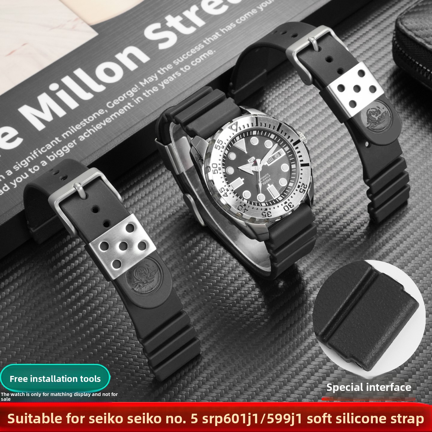 Seiko Watch 5 Sports - 22mm silikon saat kayışı Seiko NO.5