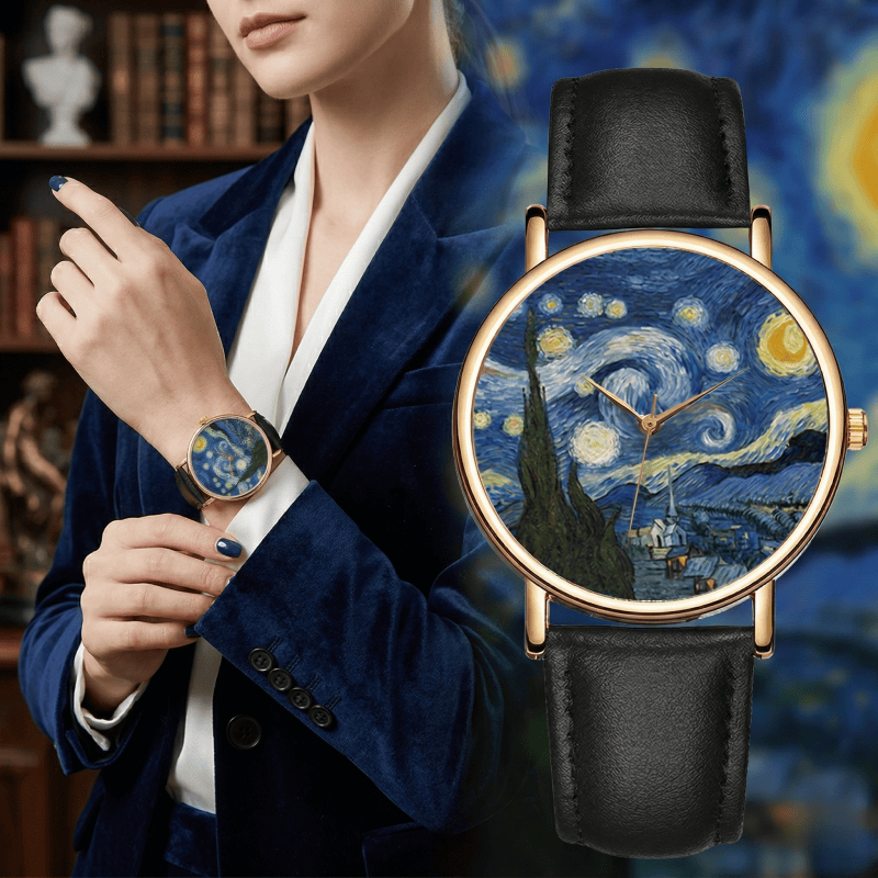Van Gogh Tablo Kadranlı Saatle - Leather Watch Band Men incelemesi ve fiyatı